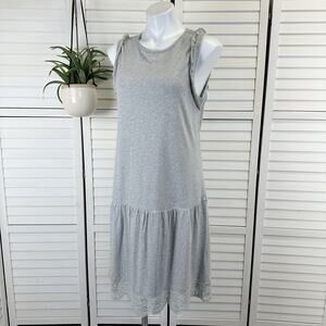 Sundance Soft Strand Sleeveless‎ Ruffle Tank Dress Heather Gray Lace Trim Size L